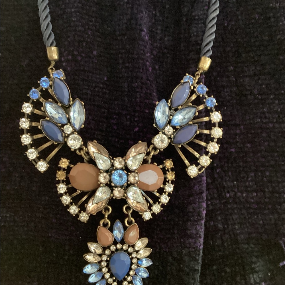 Blue and multi colored rhinestone necklace
